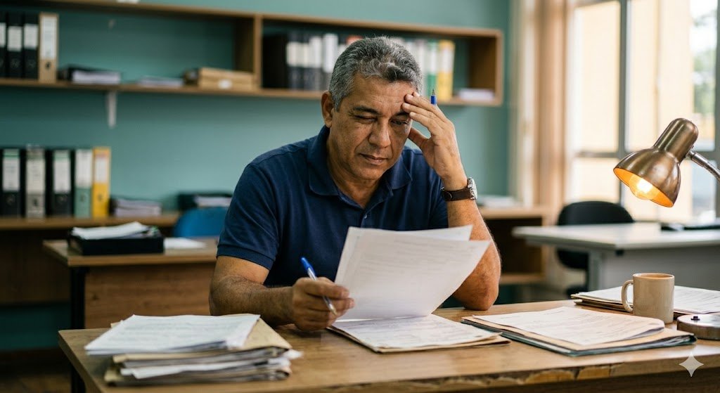 Pessoa com visão monocular consultando documentos previdenciários — aposentadoria PcD INSS 2026